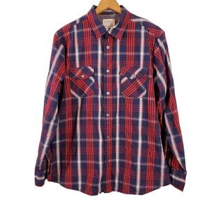 Paper Denim & Cloth Red Plaid Roll Tab Sleeve Men's Outdoor Shirt – XL